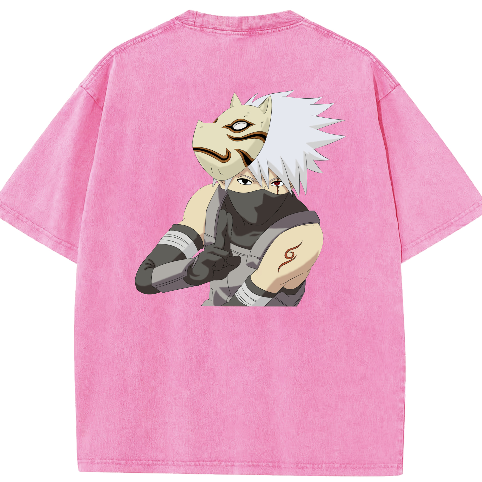 （画像用） NARUTO -ナルト- はたけ カカシ Hatake Kakashi 綿100% ヴィンテージ風 半袖Tシャツ（背面プリント）